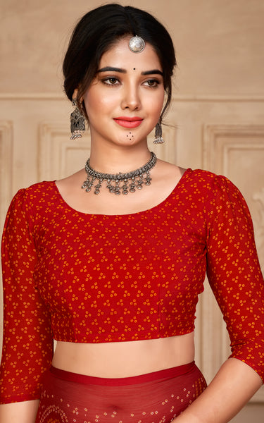 Graphic Print, Printed Bollywood Chiffon, Georgette Saree (Red)