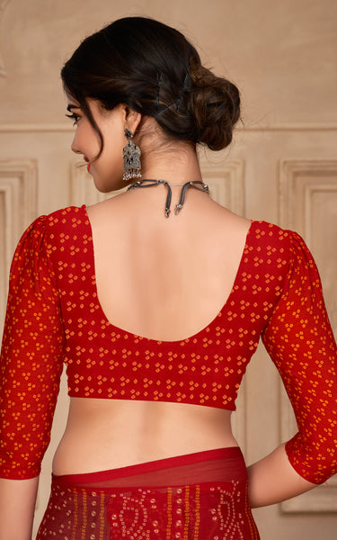 Graphic Print, Printed Bollywood Chiffon, Georgette Saree (Red)
