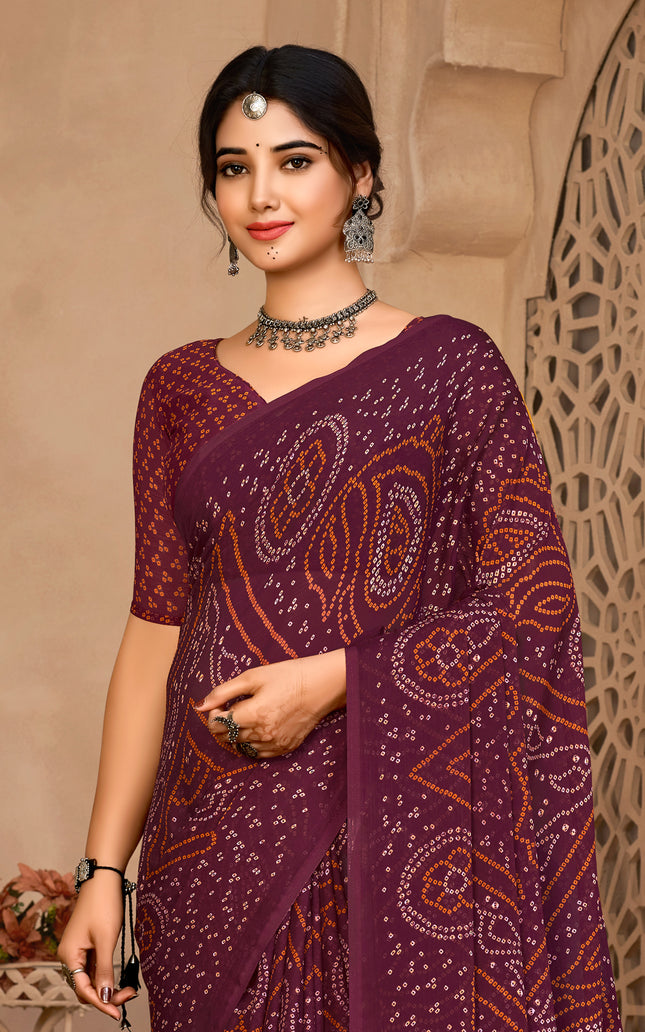 Graphic Print, Printed Bollywood Chiffon, Georgette Saree (Maroon)