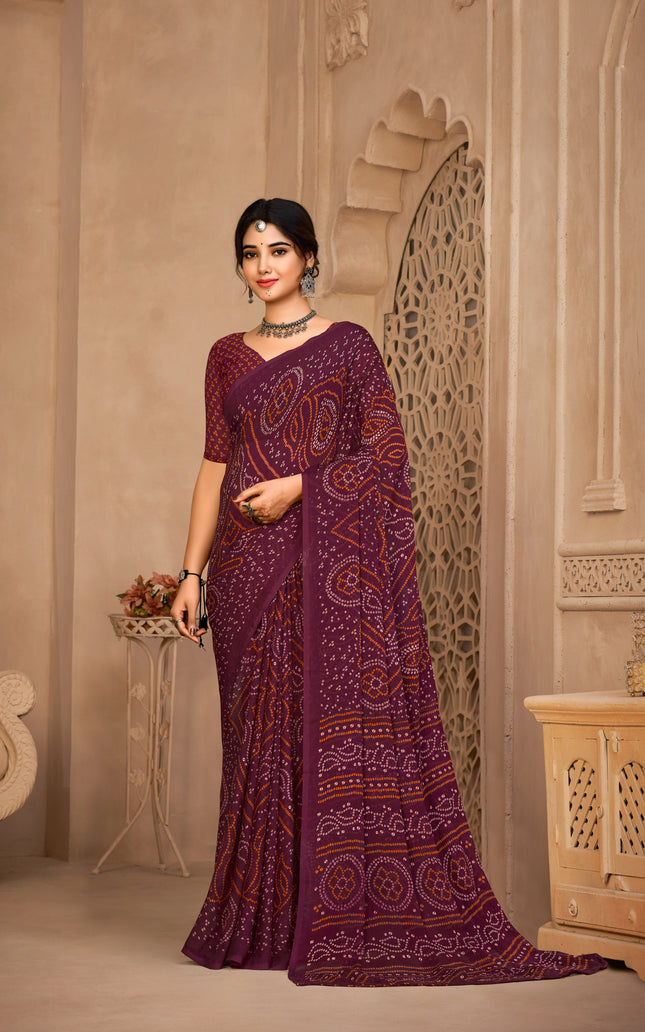 Graphic Print, Printed Bollywood Chiffon, Georgette Saree (Maroon)