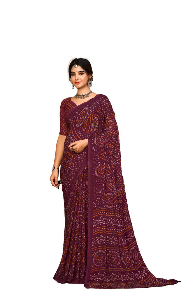 Graphic Print, Printed Bollywood Chiffon, Georgette Saree (Maroon)