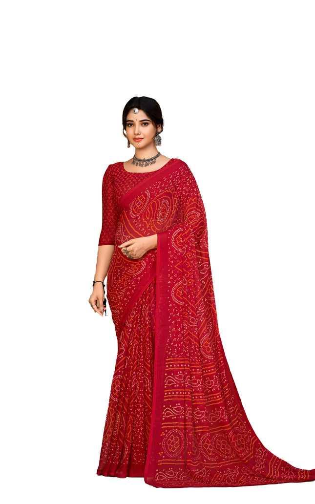 Graphic Print, Printed Bollywood Chiffon, Georgette Saree (Red)