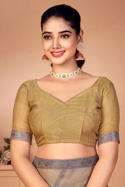 Fancy Multicolored printed, Chiffon saree with attached banarasi border (Gold)