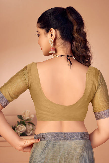 Fancy Multicolored printed, Chiffon saree with attached banarasi border (Gold)