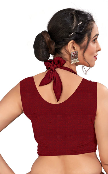 Plain Self Printed, Italian Silk Crape Saree With Contrast Pallu (Maroon)