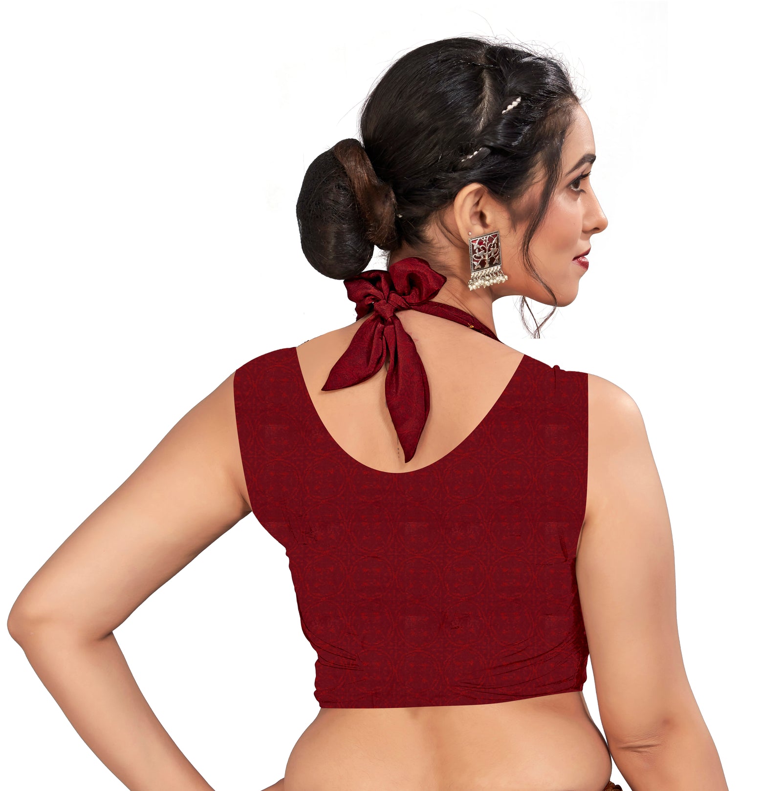 Plain Self Printed, Italian Silk Crape Saree With Contrast Pallu (Maroon)