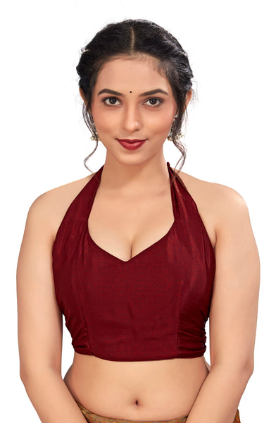Plain Self Printed, Italian Silk Crape Saree With Contrast Pallu (Maroon)