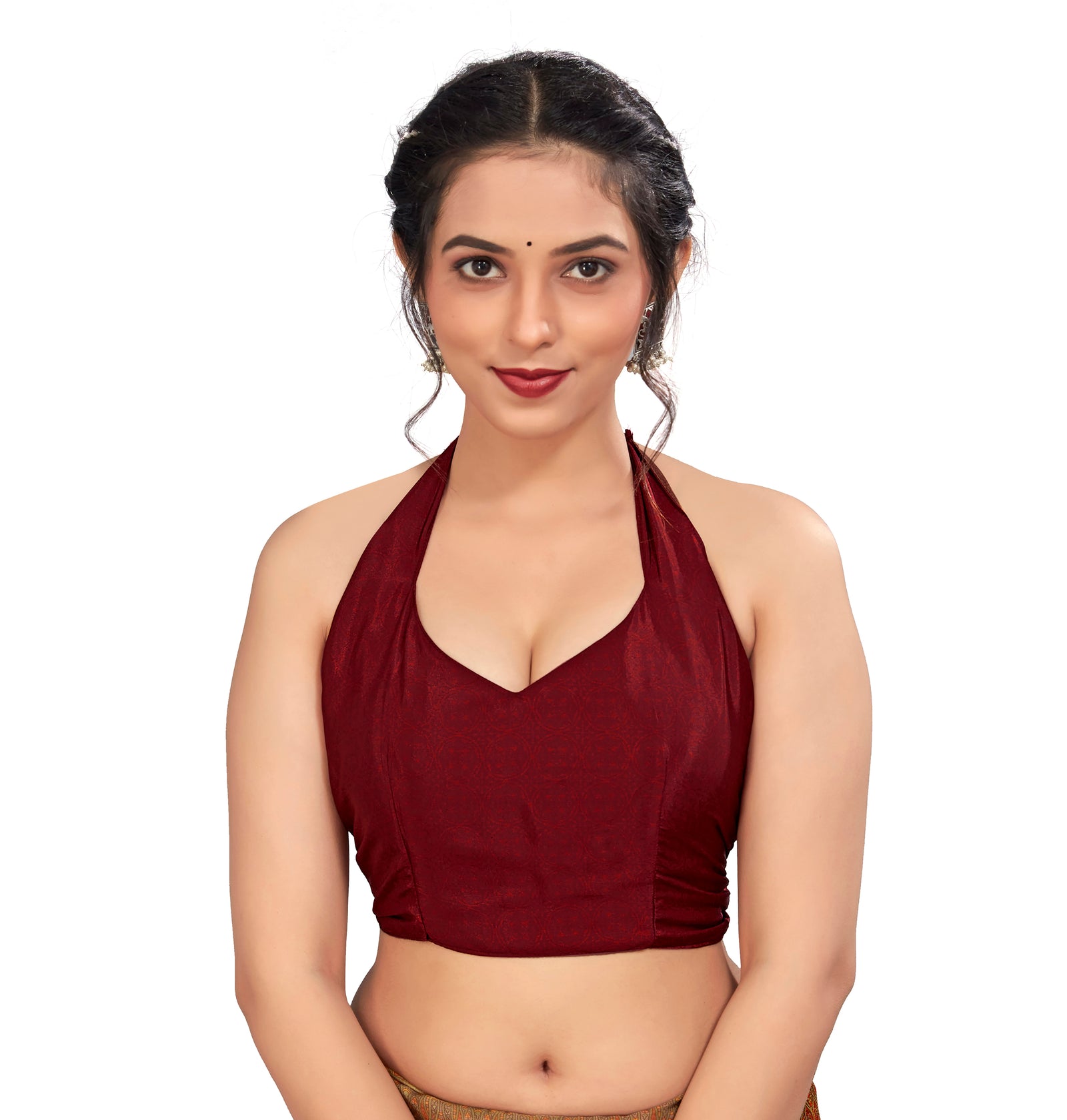 Plain Self Printed, Italian Silk Crape Saree With Contrast Pallu (Maroon)