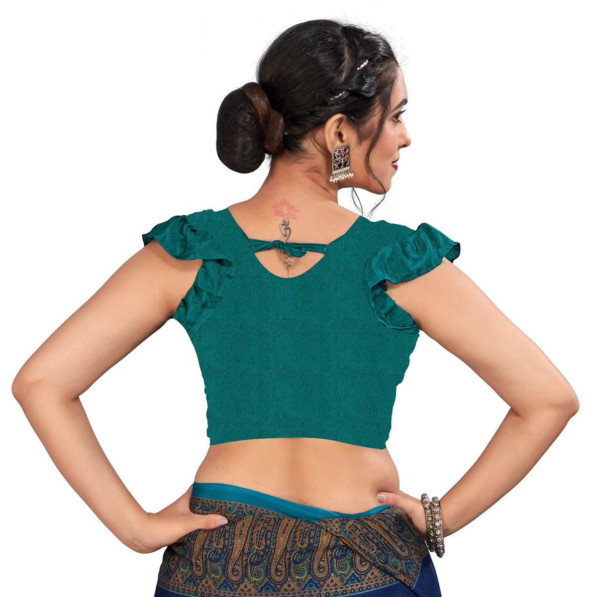 Plain Self Printed, Italian Silk Crape Saree With Contrast Pallu (Royal Blue )