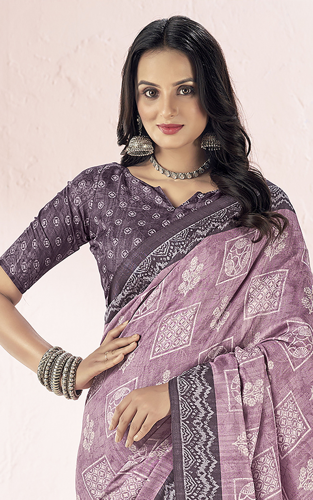 Fancy printed, Tussar Silk Saree (Pink)