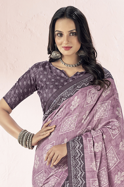 Fancy printed, Tussar Silk Saree (Pink)