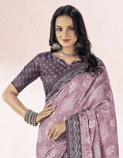 Fancy printed, Tussar Silk Saree (Pink)