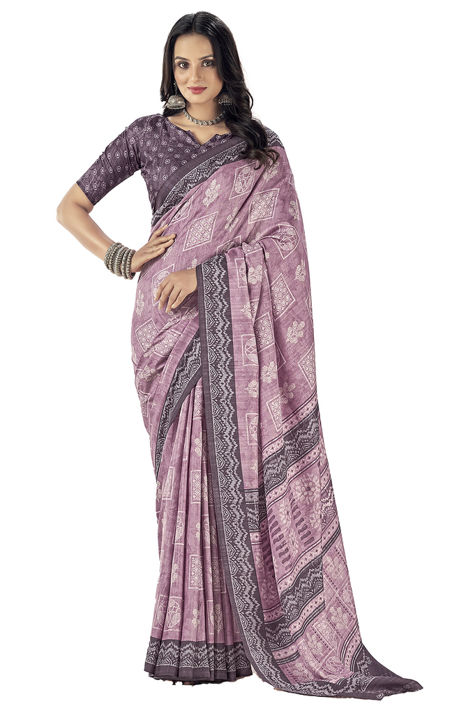 Fancy printed, Tussar Silk Saree (Pink)