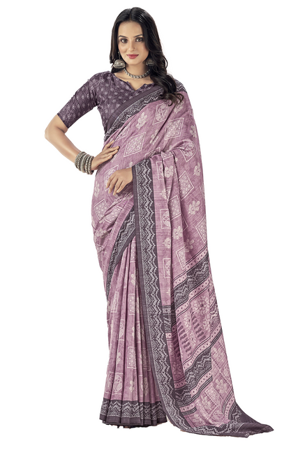 Fancy printed, Tussar Silk Saree (Pink)
