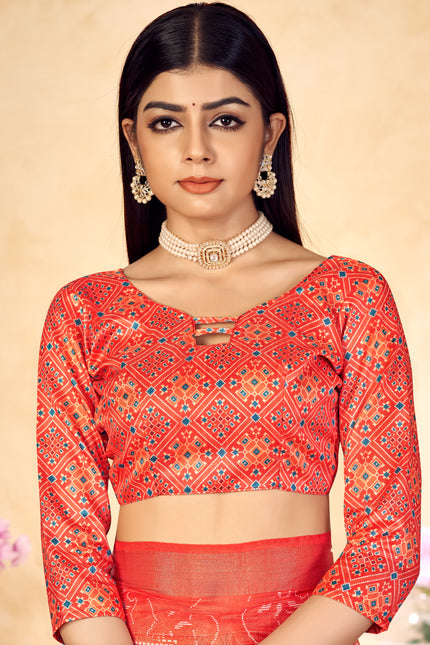 Trendy Shaded Saree With All Over Zari Lining,Soft Cotton Feel (Orange)