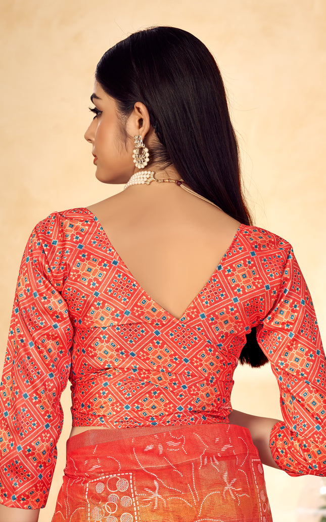 Trendy Shaded Saree With All Over Zari Lining,Soft Cotton Feel (Orange)