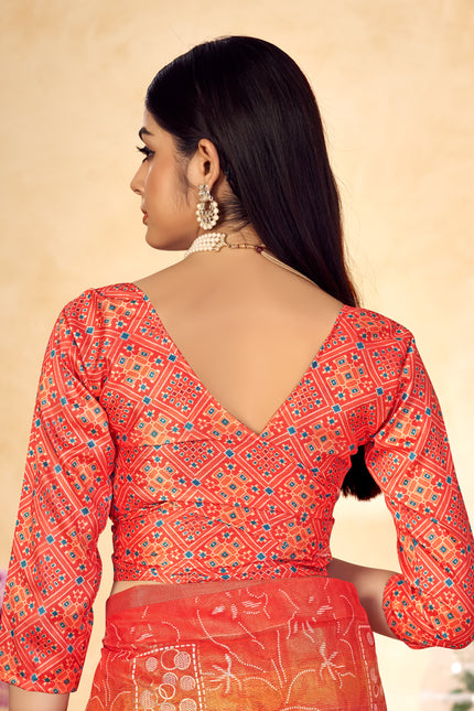 Trendy Shaded Saree With All Over Zari Lining,Soft Cotton Feel (Orange)