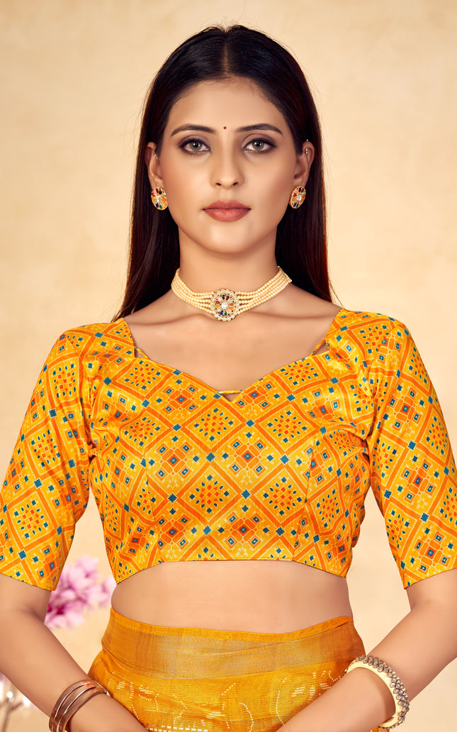 Trendy Shaded Saree With All Over Zari Lining,Soft Cotton Feel (Yellow)