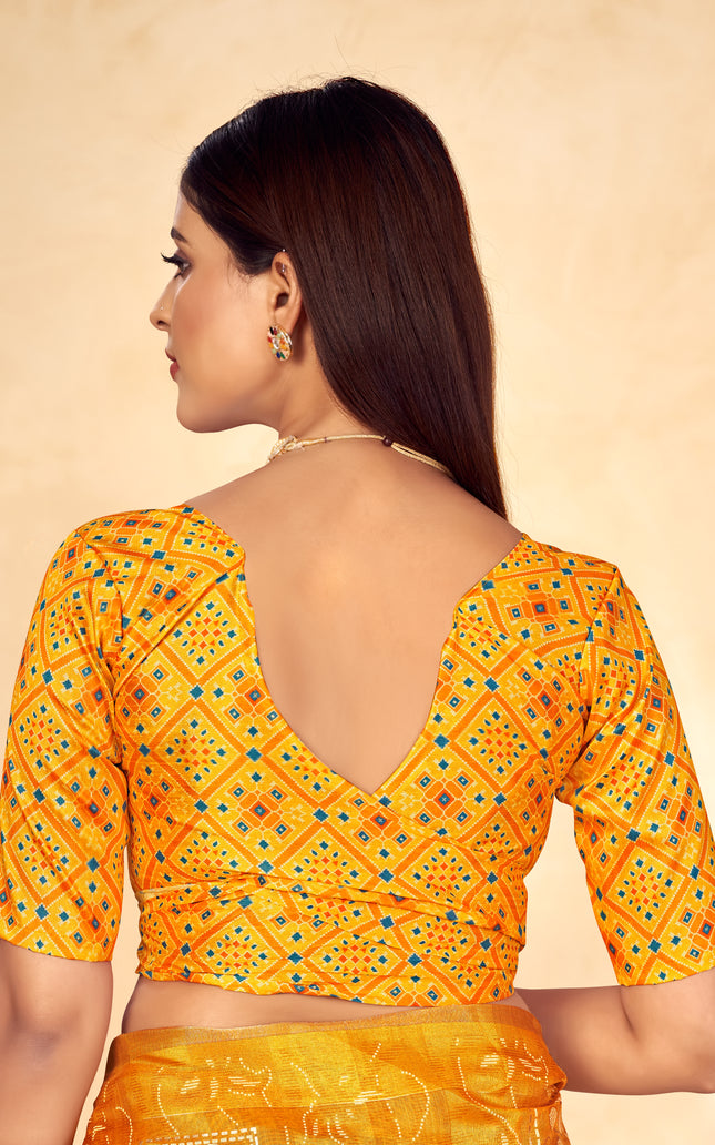 Trendy Shaded Saree With All Over Zari Lining,Soft Cotton Feel (Yellow)