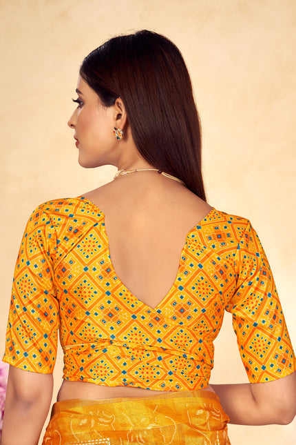 Trendy Shaded Saree With All Over Zari Lining,Soft Cotton Feel (Yellow)