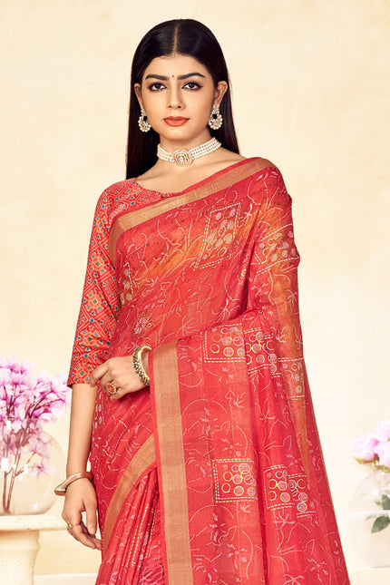 Trendy Shaded Saree With All Over Zari Lining,Soft Cotton Feel (Orange)