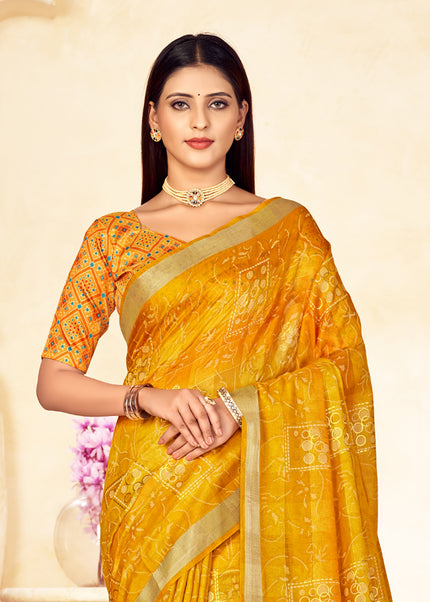 Trendy Shaded Saree With All Over Zari Lining,Soft Cotton Feel (Yellow)