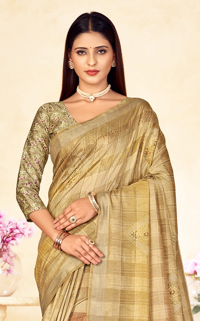 Trendy Shaded Saree With All Over Zari Lining,Soft Cotton Feel (Blue)