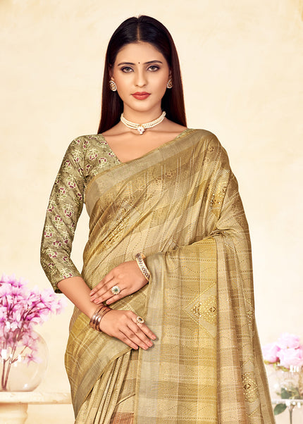 Trendy Shaded Saree With All Over Zari Lining,Soft Cotton Feel (Blue)