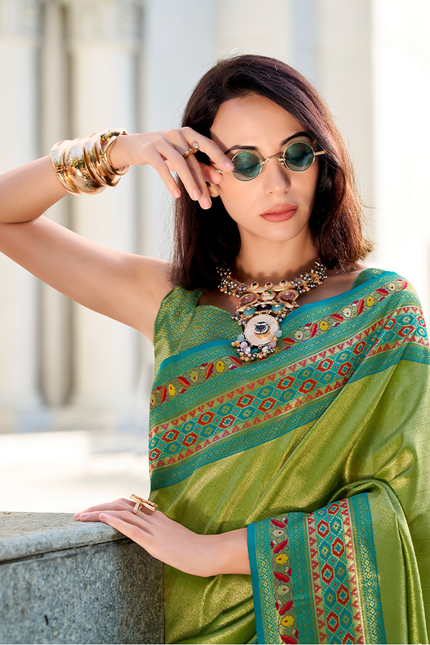 Paithani,Tissue Silk Saree (Green)