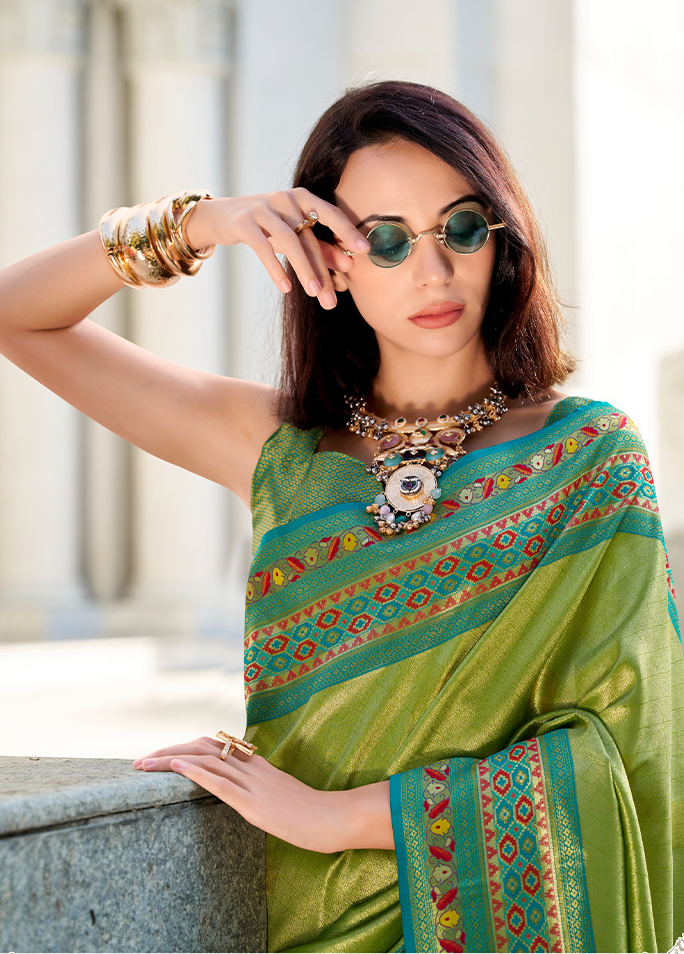 Paithani, Tissue Silk Saree (Green)