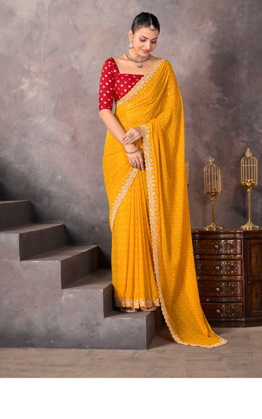 Weightless Saree with Embroidered Border & Contrast Blouse