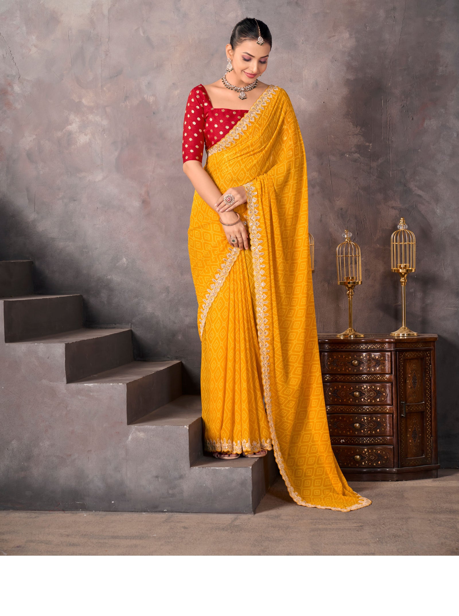 Weightless Saree with Embroidered Border & Contrast Blouse