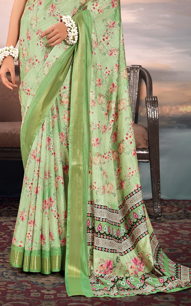 Pure Cotton Silk With Digital Print  (Pista Green)