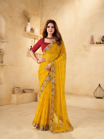 Jute Chiffon Saree With Heavy Embroidered Border