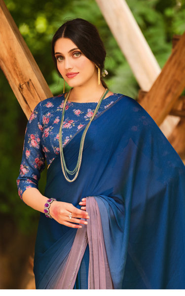 3D Velvet Chiffon Saree with Sequin Blouse