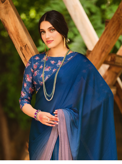 3D Velvet Chiffon Saree with Sequin Blouse