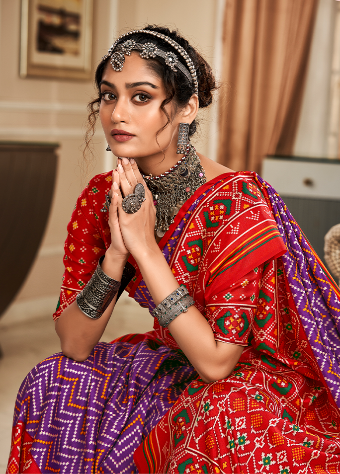 Bandhan Patola, Handloom Silk Saree (Purple & Red)