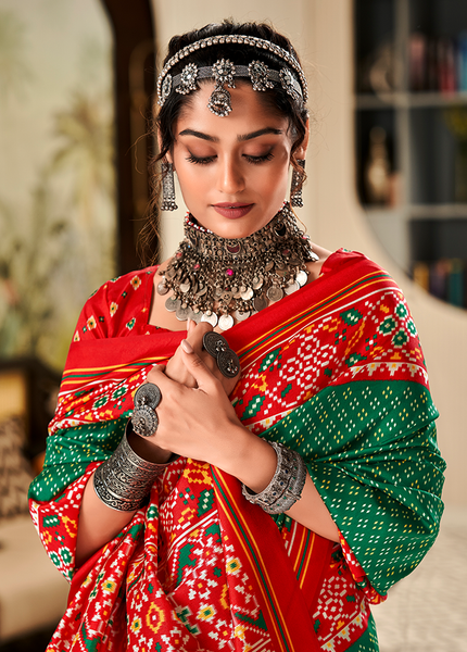 Bandhan Patola,Handloom Silk Saree (Dark Green)