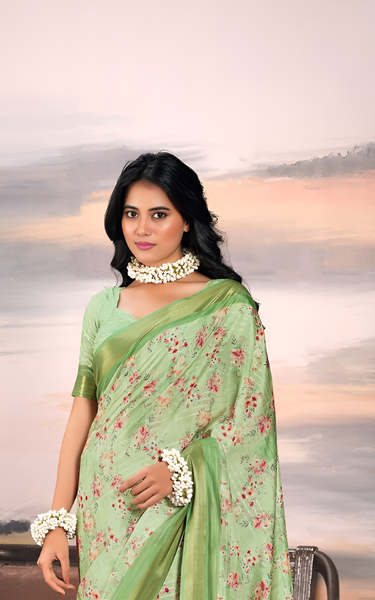 Pure Cotton Silk With Digital Print  (Pista Green)