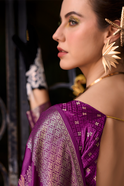 Weaving,Rich Pallu,Satin Mugha Silk Saree(Violet)