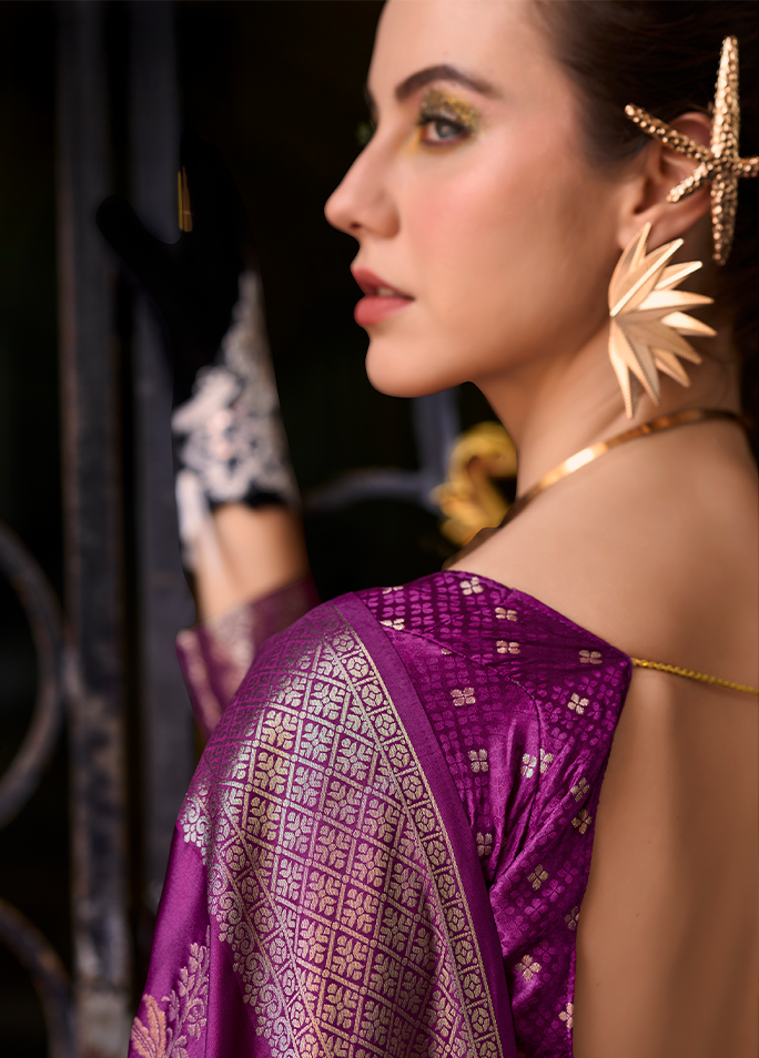 Weaving,Rich Pallu,Satin Mungha Silk Saree (Violet)