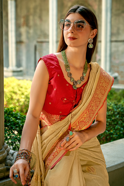 Weaving,Rich Pallu,Tissue Silk Saree (Cream)