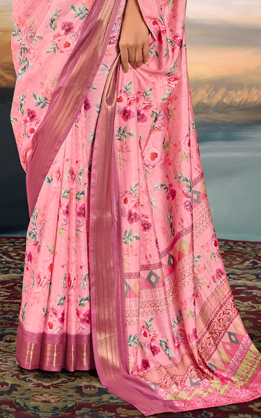 Pure Cotton Silk With Digital Print (Pink)
