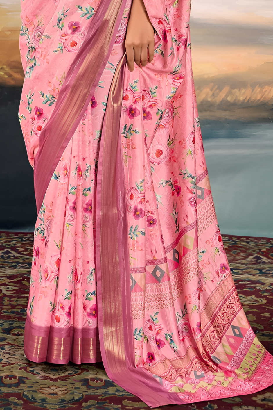 Pure Cotton Silk With Digital Print (Pink)