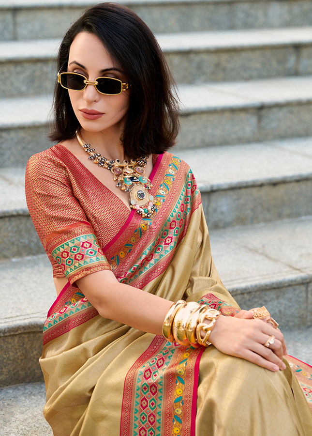 Paithani,Tissue Silk Saree (Chiku)