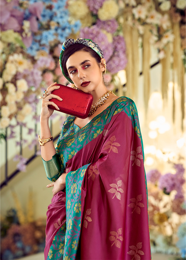 Ikkat Border, Soft silk Contrast pallu Saree (Maroon)