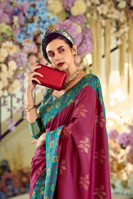 Ikkat Border, Soft silk Contrast pallu Saree (Maroon)