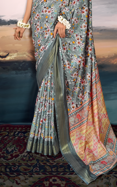 Pure Cotton Silk With Digital Print (Grey)