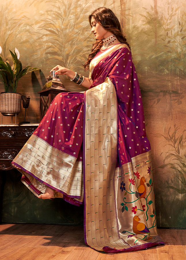 Pure Paithani Silk,Weaving Saree (Red)