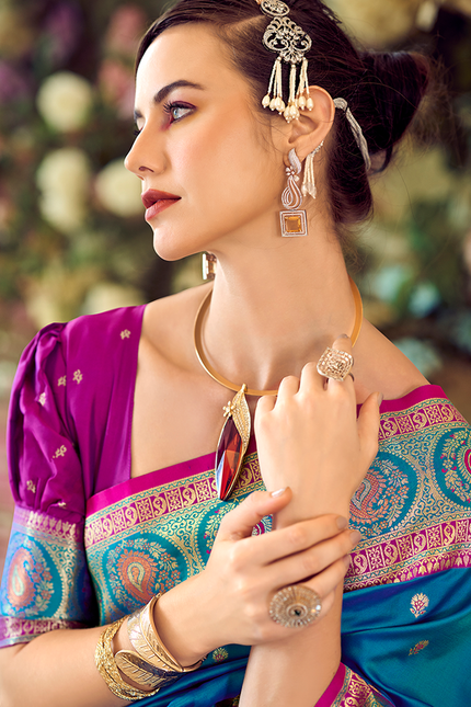 Minakari Paithani,Pure Soft Banarasi Silk Saree (Blue)